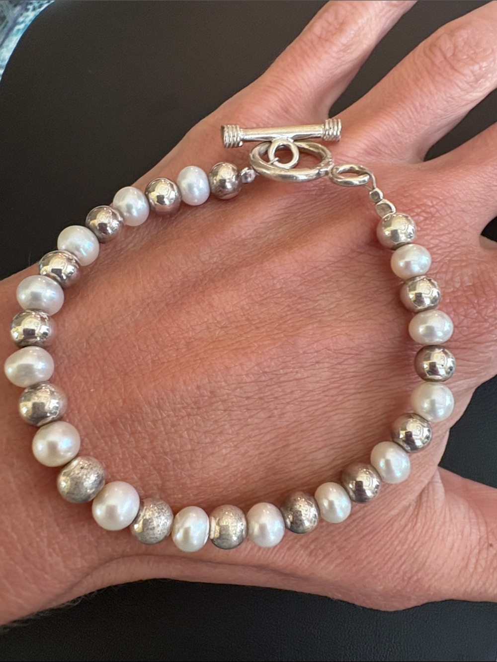 Silpada Sterling Silver Pearl Toggle Bracelet 925 Thailand 7.75” - Picture 6 of 8